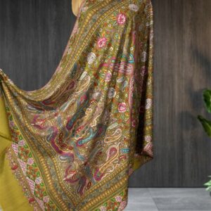 Green Pure Pashmina Shawl with Kashmiri Em6roidery