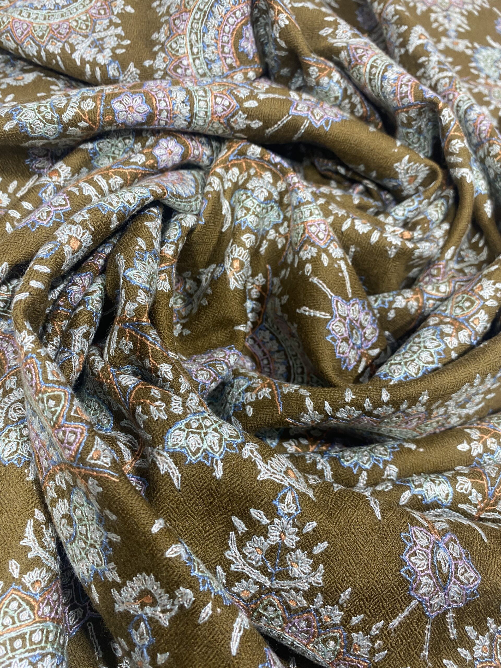 IMG_7803 Olive Green Sozni Pashmina Shawl - Image 6