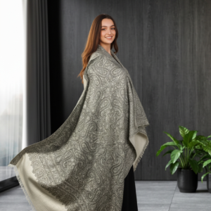 Black & White Zari Jamawar Pashmina Shawl – Handmade Kashmiri Luxury