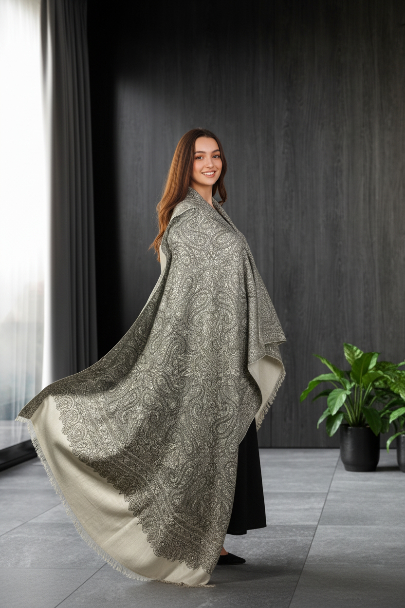 Photoroom-20260103_111737310 Black & White Zari Jamawar Pashmina Shawl – Handmade Kashmiri Luxury