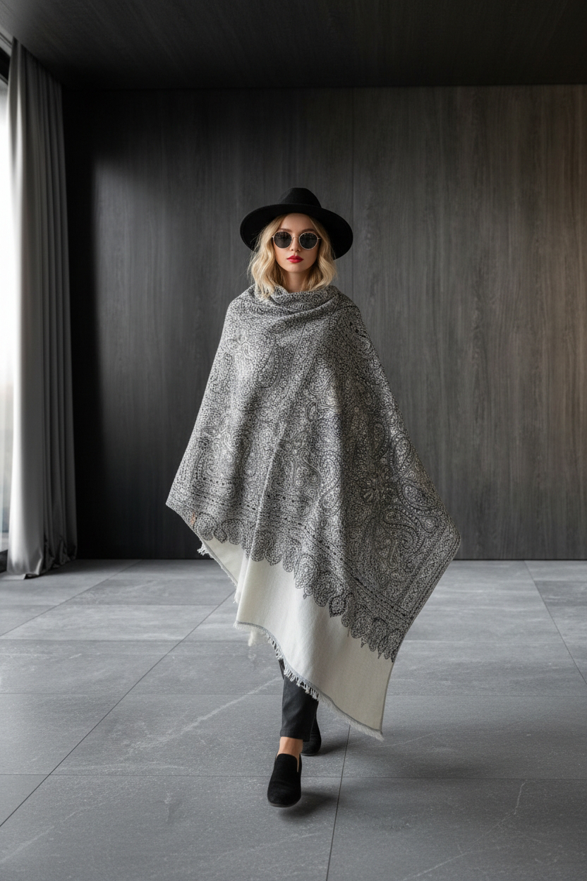 Photoroom-20260103_173001540 Black & White Zari Jamawar Pashmina Shawl – Handmade Kashmiri Luxury - Image 2