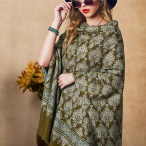 Olive Green Sozni Pashmina Shawl