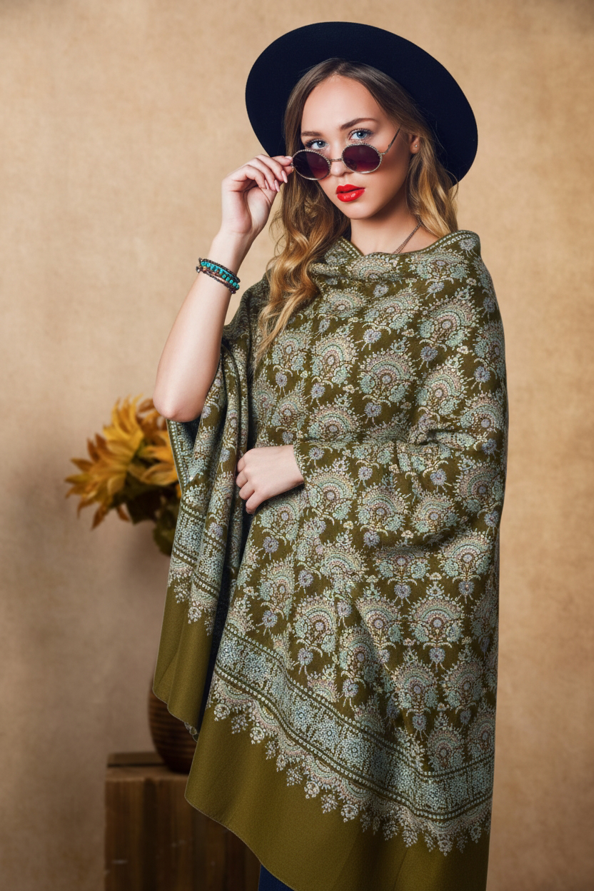 Photoroom-20260103_235208080 Olive Green Sozni Pashmina Shawl