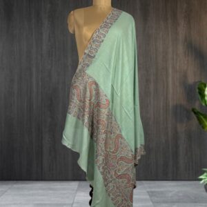 Mint Green Pure Pashmina Shawl with Paisley Border – Luxury1